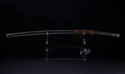 Antique Japanese Katana Sword with Regular Gunome Hamon, Higo Iron Fittings and Black Leather Tsukamaki