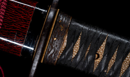 Antique Japanese Katana Sword by Kanabō Hayato no Jō Masazane with Gunome-Midare Hamon, Sakura Fittings and Red Lacquer Saya - NBTHK Hozon