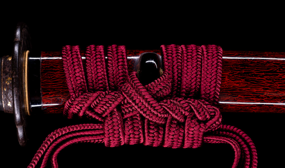 Antique Japanese Katana Sword by Kanabō Hayato no Jō Masazane with Gunome-Midare Hamon, Sakura Fittings and Red Lacquer Saya - NBTHK Hozon