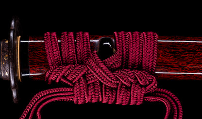 Antique Japanese Katana Sword by Kanabō Hayato no Jō Masazane with Gunome-Midare Hamon, Sakura Fittings and Red Lacquer Saya - NBTHK Hozon