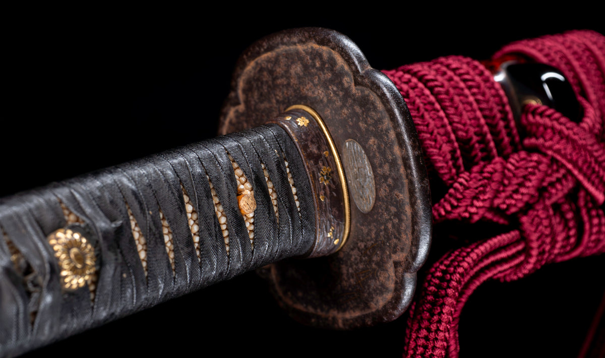 Antique Japanese Katana Sword by Kanabō Hayato no Jō Masazane with Gunome-Midare Hamon, Sakura Fittings and Red Lacquer Saya - NBTHK Hozon