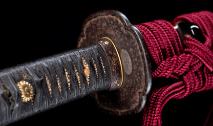 Antique Japanese Katana Sword by Kanabō Hayato no Jō Masazane with Gunome-Midare Hamon, Sakura Fittings and Red Lacquer Saya - NBTHK Hozon