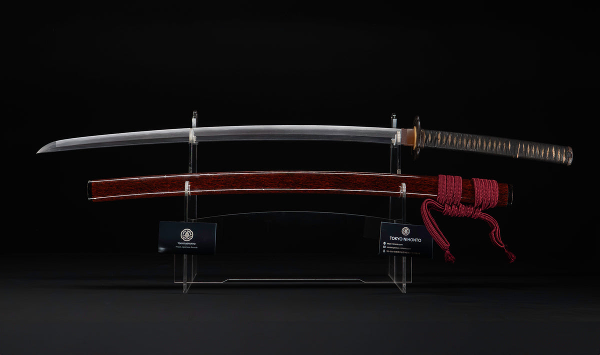 Antique Japanese Katana Sword by Kanabō Hayato no Jō Masazane with Gunome-Midare Hamon, Sakura Fittings and Red Lacquer Saya - NBTHK Hozon