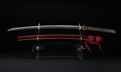 Antique Japanese Katana Sword by Kanabō Hayato no Jō Masazane with Gunome-Midare Hamon, Sakura Fittings and Red Lacquer Saya - NBTHK Hozon