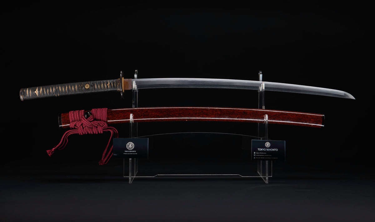 Antique Japanese Katana Sword by Kanabō Hayato no Jō Masazane with Gunome-Midare Hamon, Sakura Fittings and Red Lacquer Saya - NBTHK Hozon