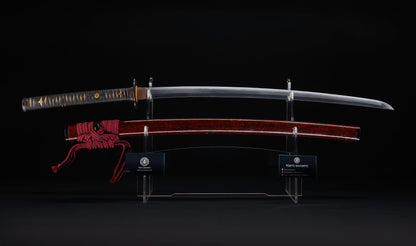 Antique Japanese Katana Sword by Kanabō Hayato no Jō Masazane with Gunome-Midare Hamon, Sakura Fittings and Red Lacquer Saya - NBTHK Hozon