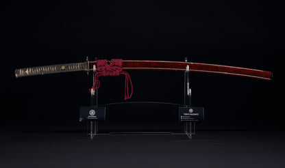 Antique Japanese Katana Sword by Kanabō Hayato no Jō Masazane with Gunome-Midare Hamon, Sakura Fittings and Red Lacquer Saya - NBTHK Hozon