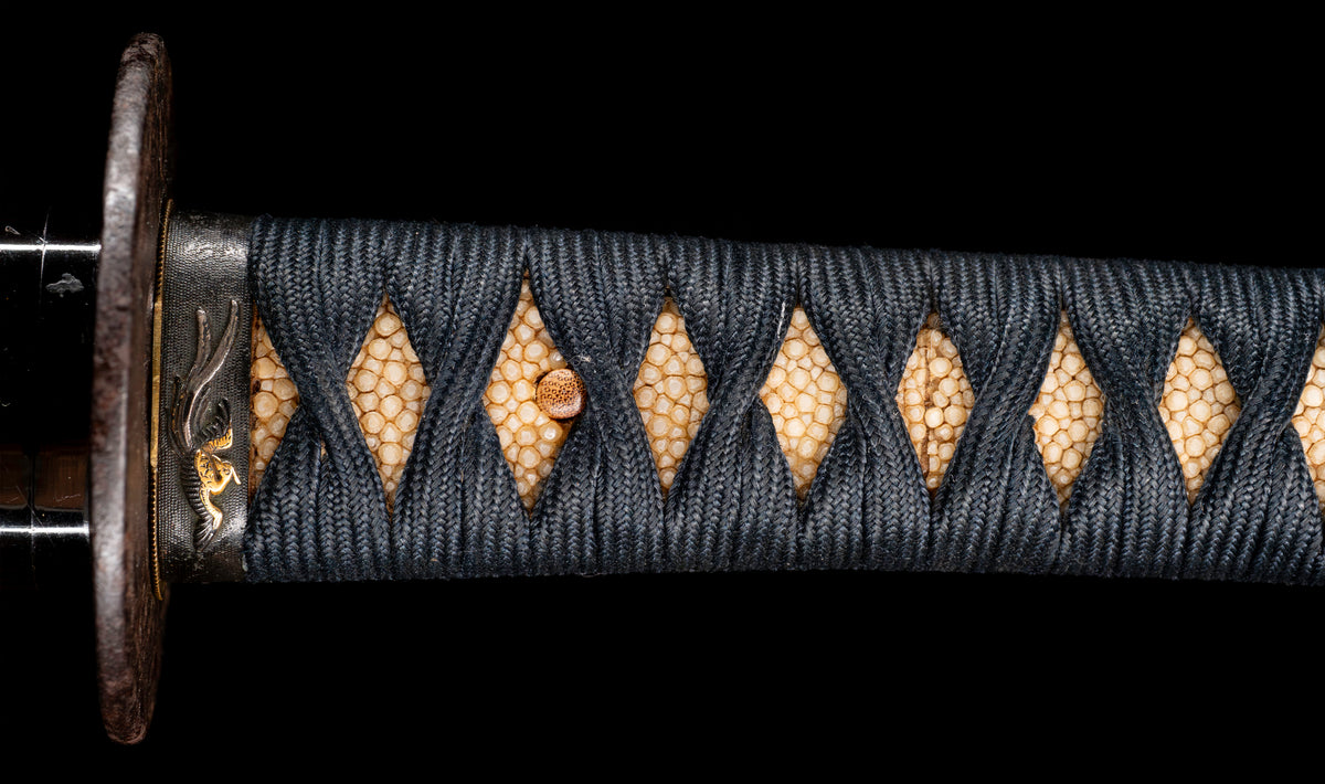 Antique Japanese Katana Sword with Hoso-Suguha Hamon, Phoenix Fuchi and Coin Menuki — Muromachi Period