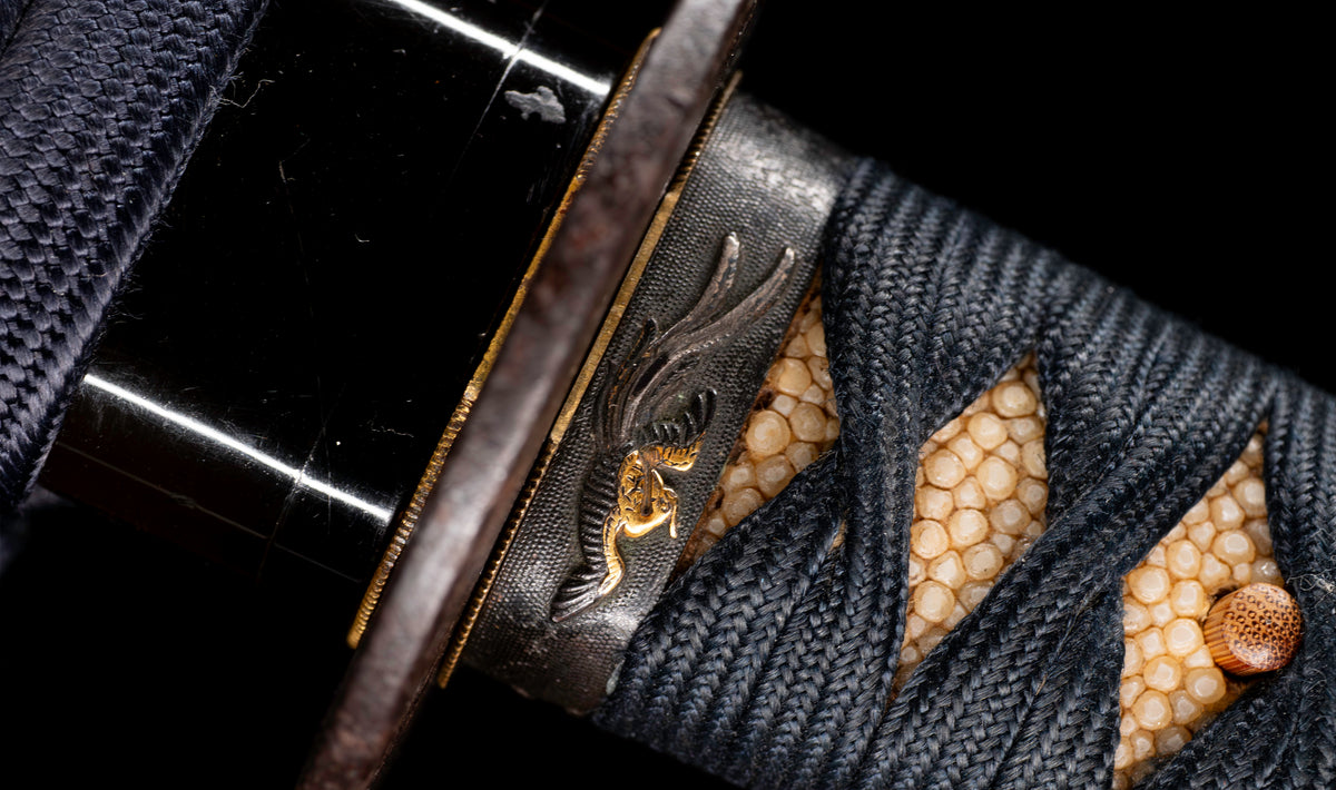 Antique Japanese Katana Sword with Hoso-Suguha Hamon, Phoenix Fuchi and Coin Menuki — Muromachi Period
