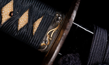 Antique Japanese Katana Sword with Hoso-Suguha Hamon, Phoenix Fuchi and Coin Menuki — Muromachi Period
