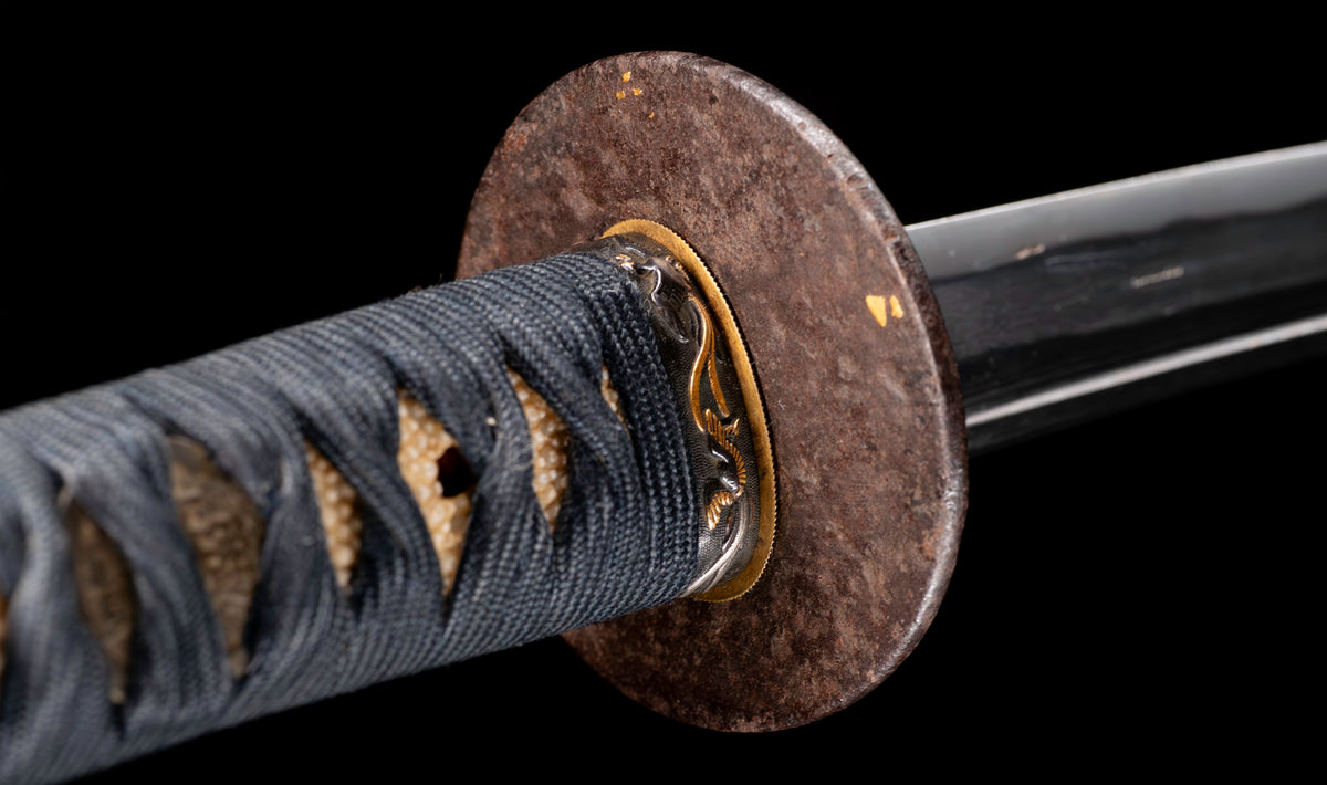 Antique Japanese Katana Sword with Hoso-Suguha Hamon, Phoenix Fuchi and Coin Menuki — Muromachi Period