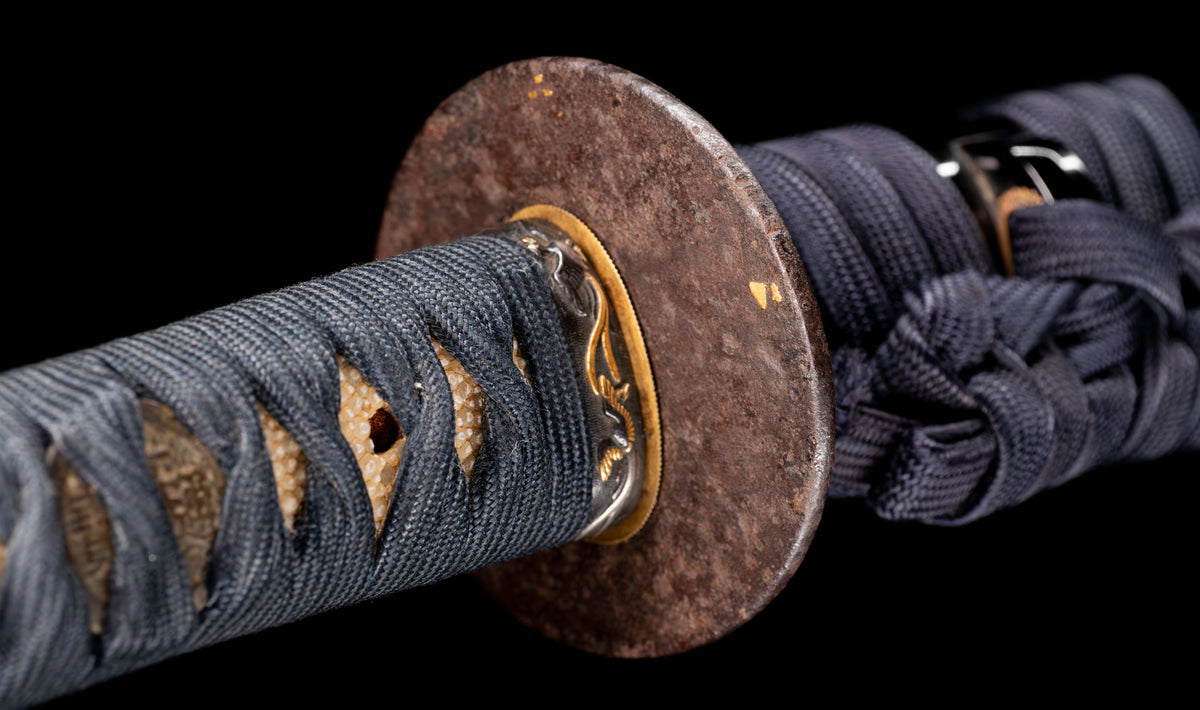 Antique Japanese Katana Sword with Hoso-Suguha Hamon, Phoenix Fuchi and Coin Menuki — Muromachi Period