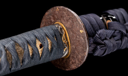 Antique Japanese Katana Sword with Hoso-Suguha Hamon, Phoenix Fuchi and Coin Menuki — Muromachi Period