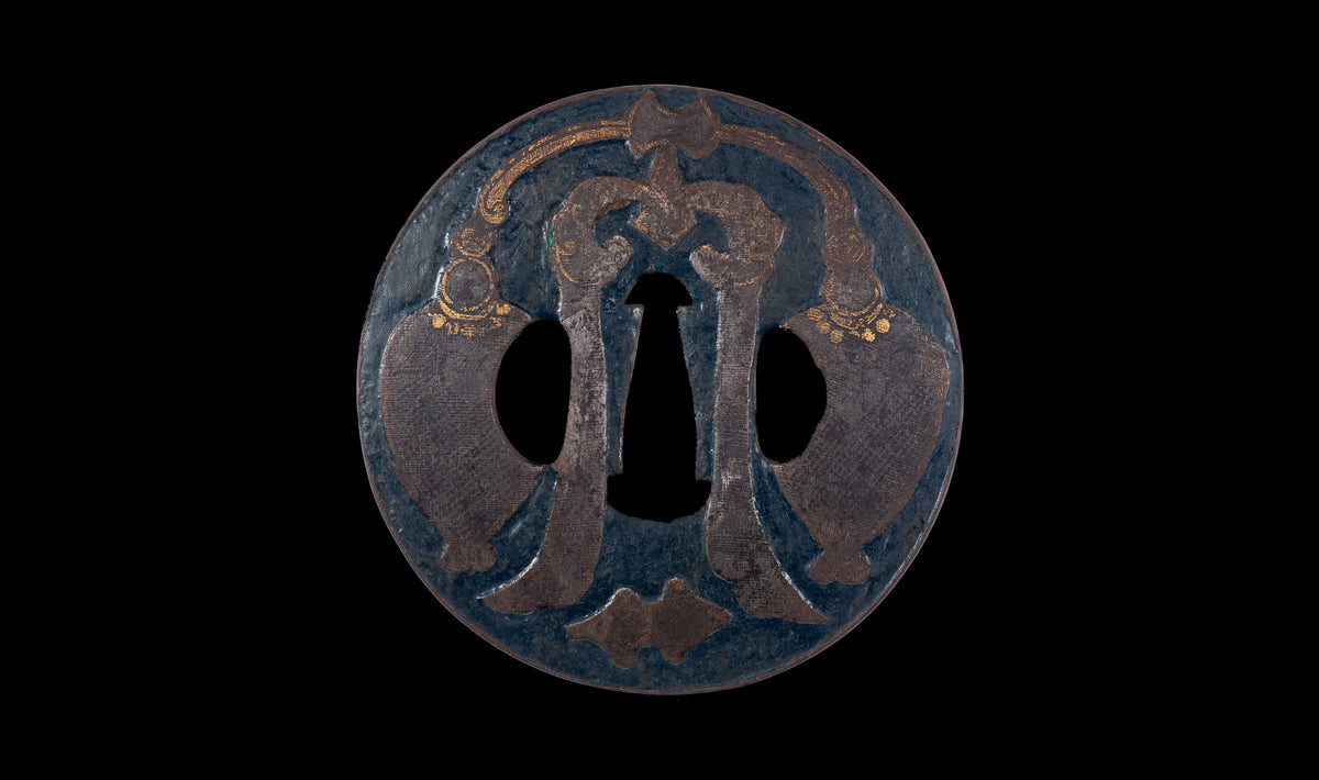 Antique Japanese Katana Sword attributed to Sagami no Kami Yasuyuki with Suguha Hamon, Wave Fuchi-Kashira and Blue-Ground Iron Tsuba — Edo Shintō