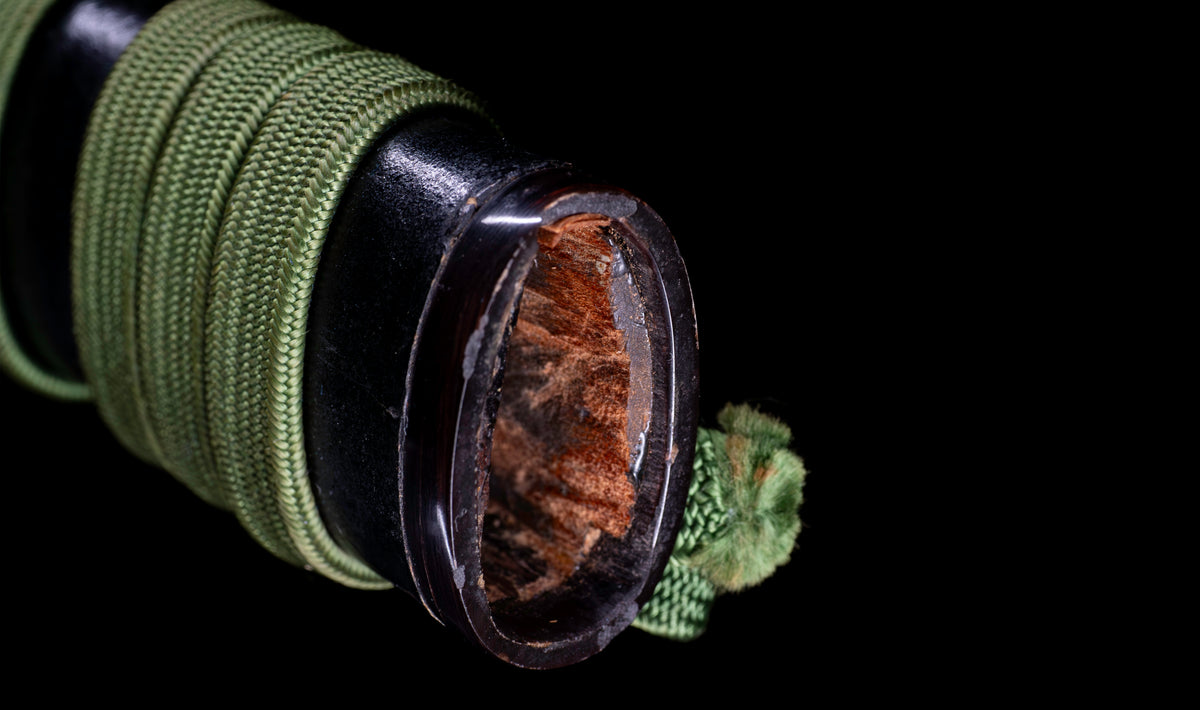 Antique Japanese Katana Sword attributed to Sagami no Kami Yasuyuki with Suguha Hamon, Wave Fuchi-Kashira and Blue-Ground Iron Tsuba — Edo Shintō