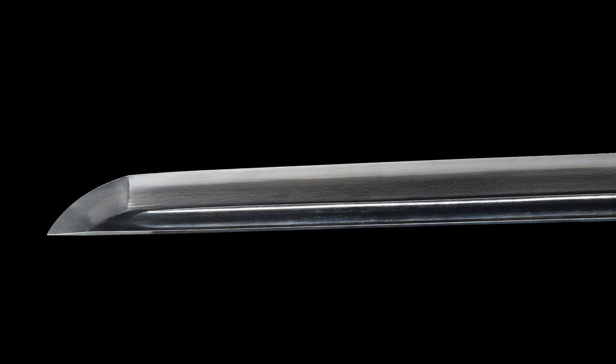 Antique Japanese Katana Sword attributed to Sagami no Kami Yasuyuki with Suguha Hamon, Wave Fuchi-Kashira and Blue-Ground Iron Tsuba — Edo Shintō