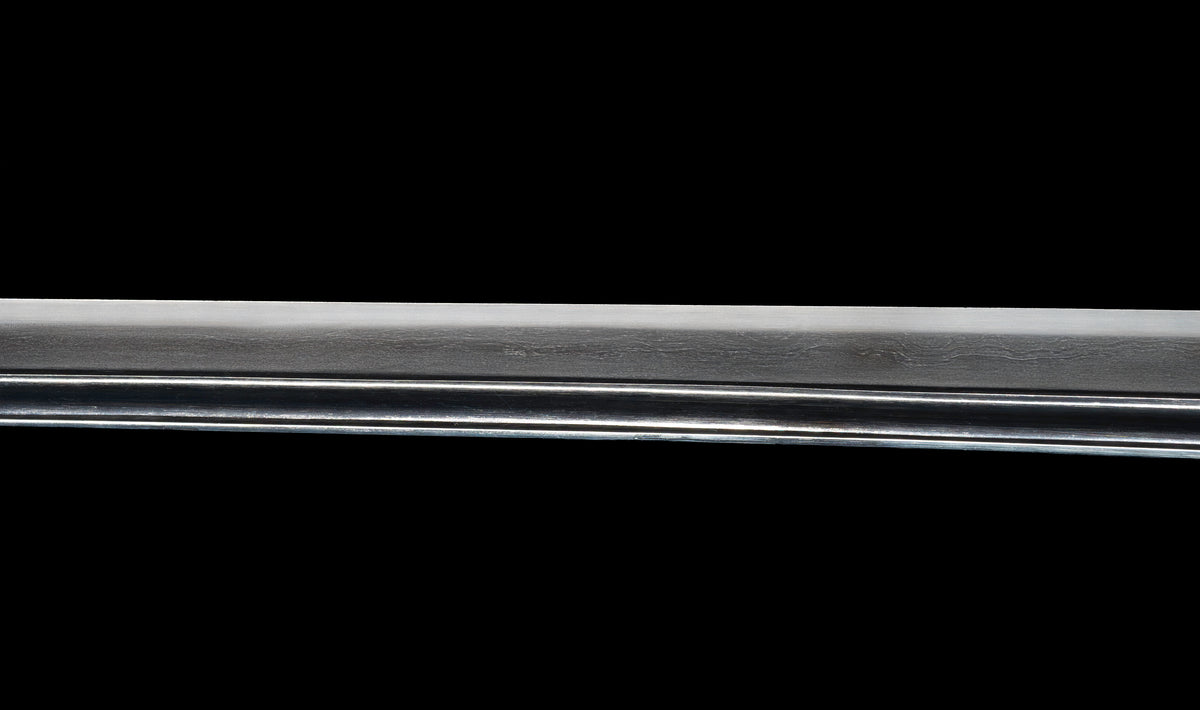Antique Japanese Katana Sword attributed to Sagami no Kami Yasuyuki with Suguha Hamon, Wave Fuchi-Kashira and Blue-Ground Iron Tsuba — Edo Shintō