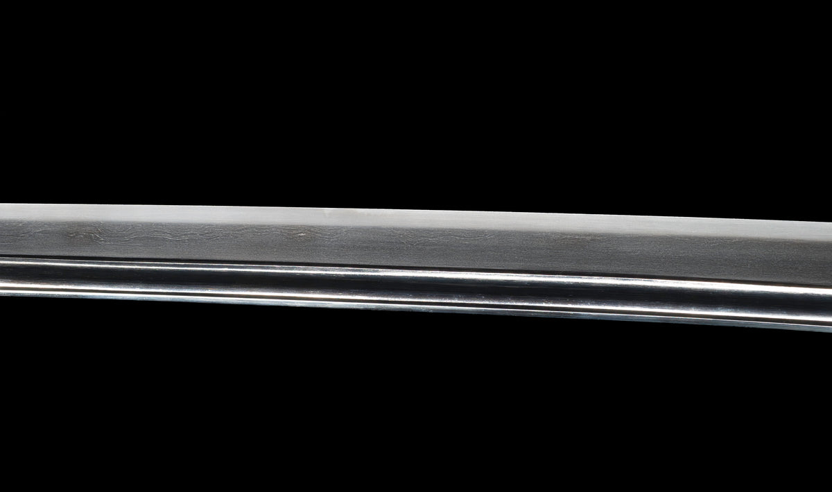 Antique Japanese Katana Sword attributed to Sagami no Kami Yasuyuki with Suguha Hamon, Wave Fuchi-Kashira and Blue-Ground Iron Tsuba — Edo Shintō