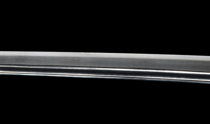 Antique Japanese Katana Sword attributed to Sagami no Kami Yasuyuki with Suguha Hamon, Wave Fuchi-Kashira and Blue-Ground Iron Tsuba — Edo Shintō