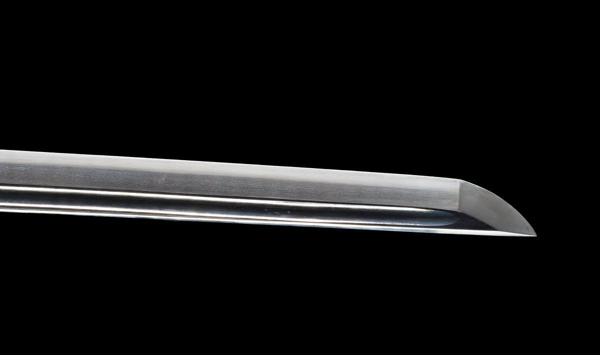 Antique Japanese Katana Sword attributed to Sagami no Kami Yasuyuki with Suguha Hamon, Wave Fuchi-Kashira and Blue-Ground Iron Tsuba — Edo Shintō