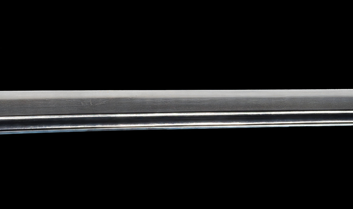 Antique Japanese Katana Sword attributed to Sagami no Kami Yasuyuki with Suguha Hamon, Wave Fuchi-Kashira and Blue-Ground Iron Tsuba — Edo Shintō