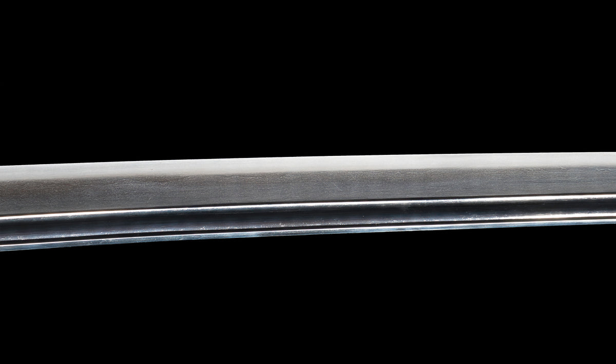 Antique Japanese Katana Sword attributed to Sagami no Kami Yasuyuki with Suguha Hamon, Wave Fuchi-Kashira and Blue-Ground Iron Tsuba — Edo Shintō