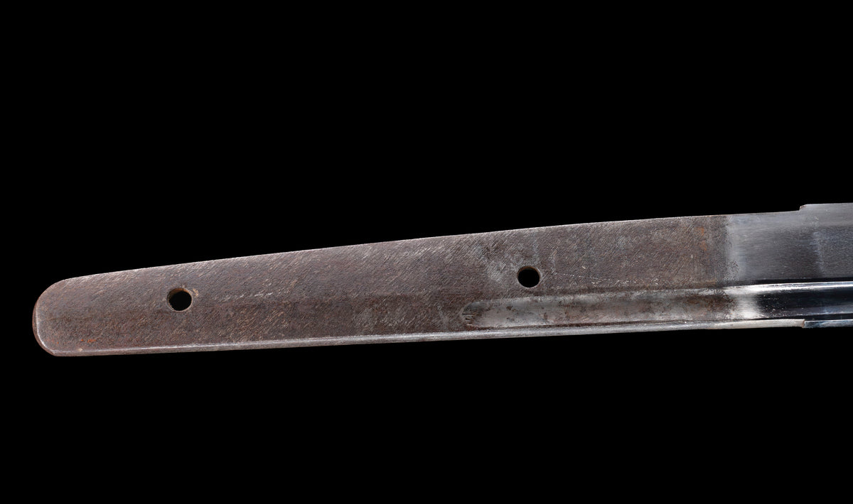 Antique Japanese Katana Sword attributed to Sagami no Kami Yasuyuki with Suguha Hamon, Wave Fuchi-Kashira and Blue-Ground Iron Tsuba — Edo Shintō