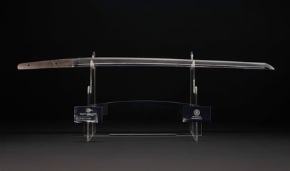 Antique Japanese Katana Sword attributed to Sagami no Kami Yasuyuki with Suguha Hamon, Wave Fuchi-Kashira and Blue-Ground Iron Tsuba — Edo Shintō
