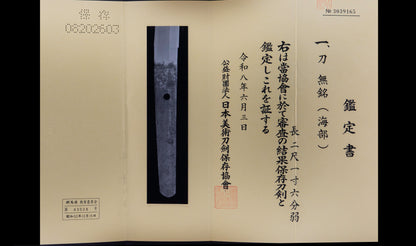 Antiker japanischer katana aus der Muromachi-Epoche, Kaifu zugeschrieben, mit durchbrochenem Eisen-Sukashi tsuba und Shakudō-Figuren fuchi-kashira - NBTHK Hozon