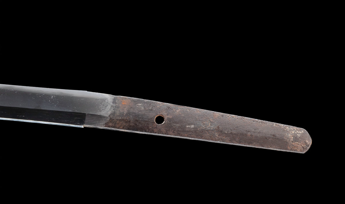 Antiker japanischer katana aus der Muromachi-Epoche, Kaifu zugeschrieben, mit durchbrochenem Eisen-Sukashi tsuba und Shakudō-Figuren fuchi-kashira - NBTHK Hozon
