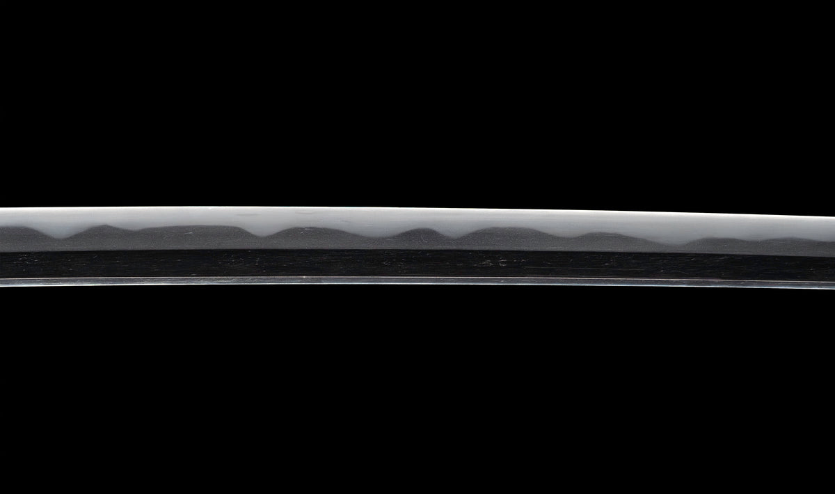 Antiker japanischer katana mit notare-gunome hamon, vergoldeten Drachenfiguren-menuki und roter Lackierter saya — Edo-Periode