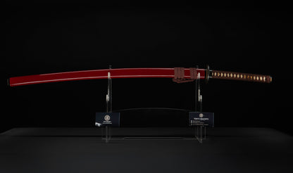 Antiker japanischer katana mit notare-gunome hamon, vergoldeten Drachenfiguren-menuki und roter Lackierter saya — Edo-Periode