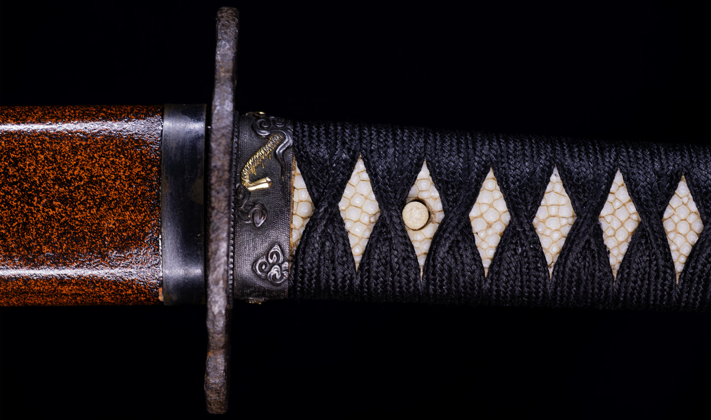 Antique Japanese Katana Sword signed Jumyo with Reddish Koshirae