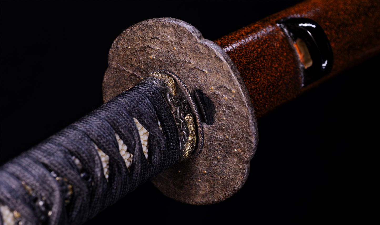 Antique Japanese Katana Sword signed Jumyo with Reddish Koshirae