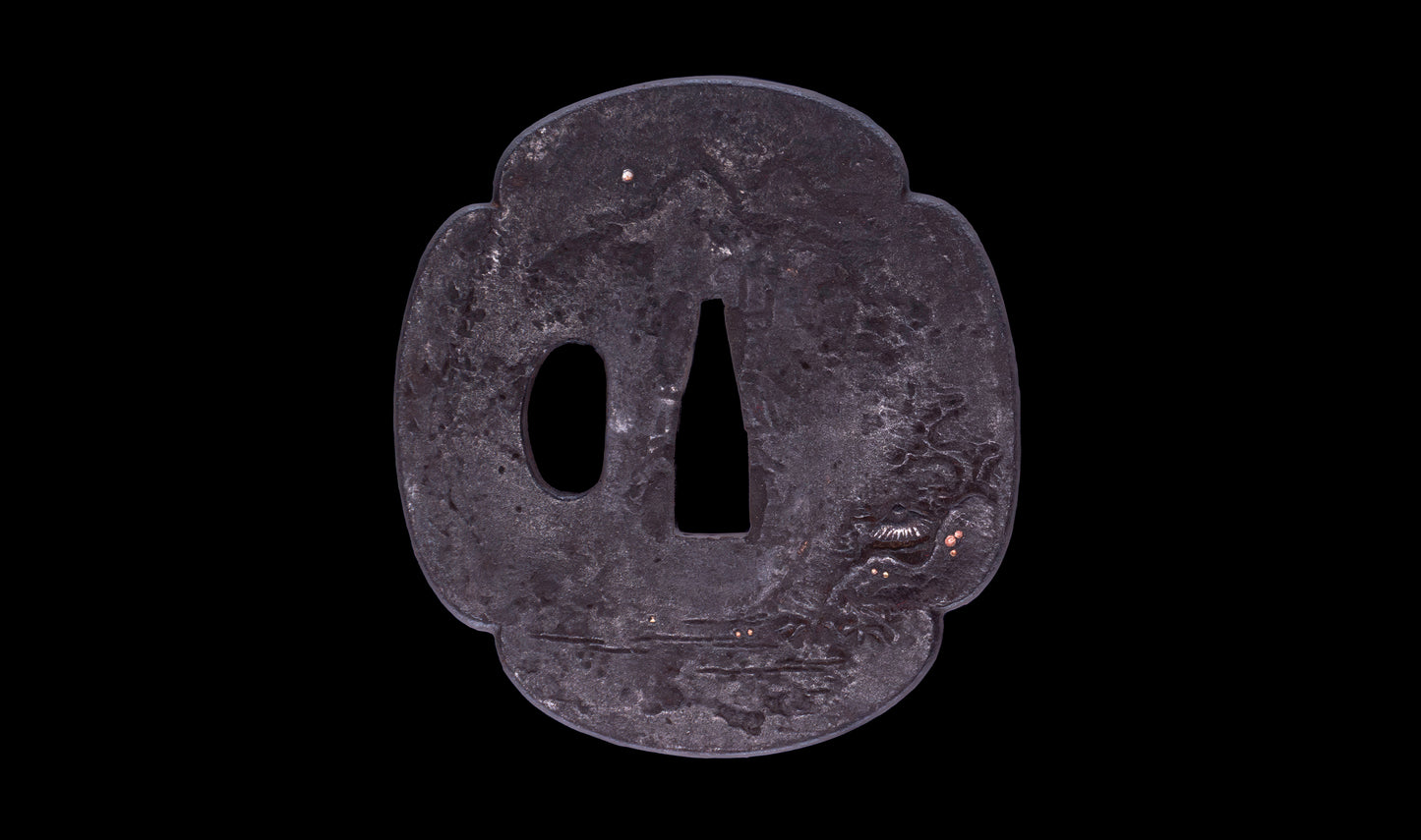 Antique Japanese Katana Sword with Tombo Dragonfly Menuki & Sansui Landscape Tsuba