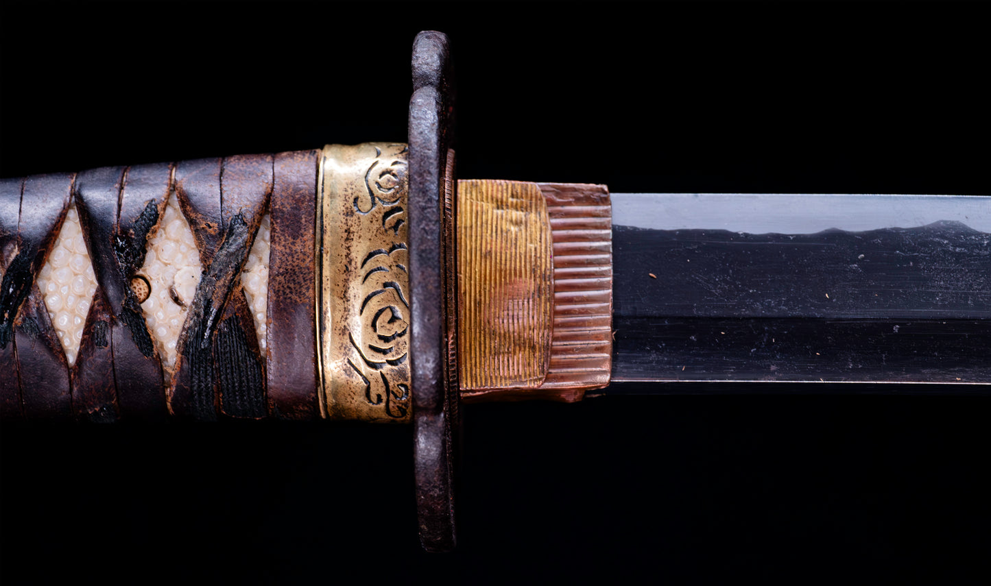 Antique Japanese Katana Sword with Tombo Dragonfly Menuki & Sansui Landscape Tsuba