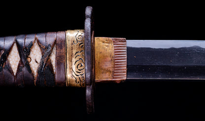 Antique Japanese Katana Sword with Tombo Dragonfly Menuki & Sansui Landscape Tsuba