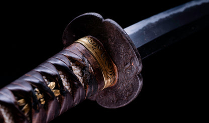 Antique Japanese Katana Sword with Tombo Dragonfly Menuki & Sansui Landscape Tsuba