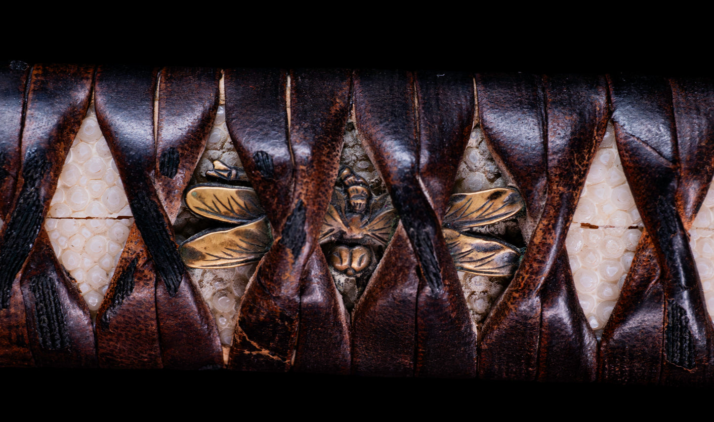 Antique Japanese Katana Sword with Tombo Dragonfly Menuki & Sansui Landscape Tsuba