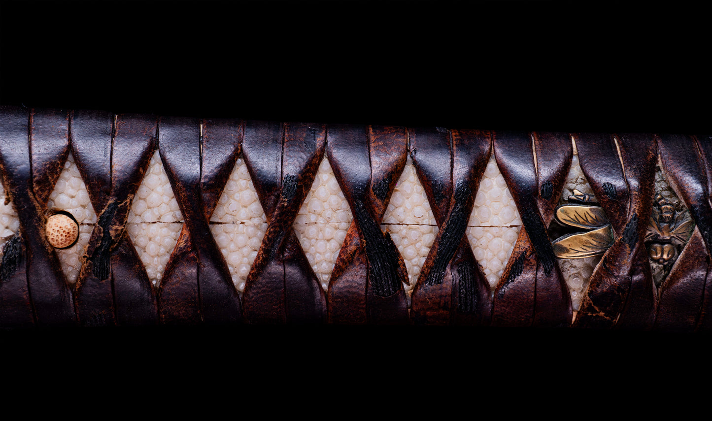 Antique Japanese Katana Sword with Tombo Dragonfly Menuki & Sansui Landscape Tsuba