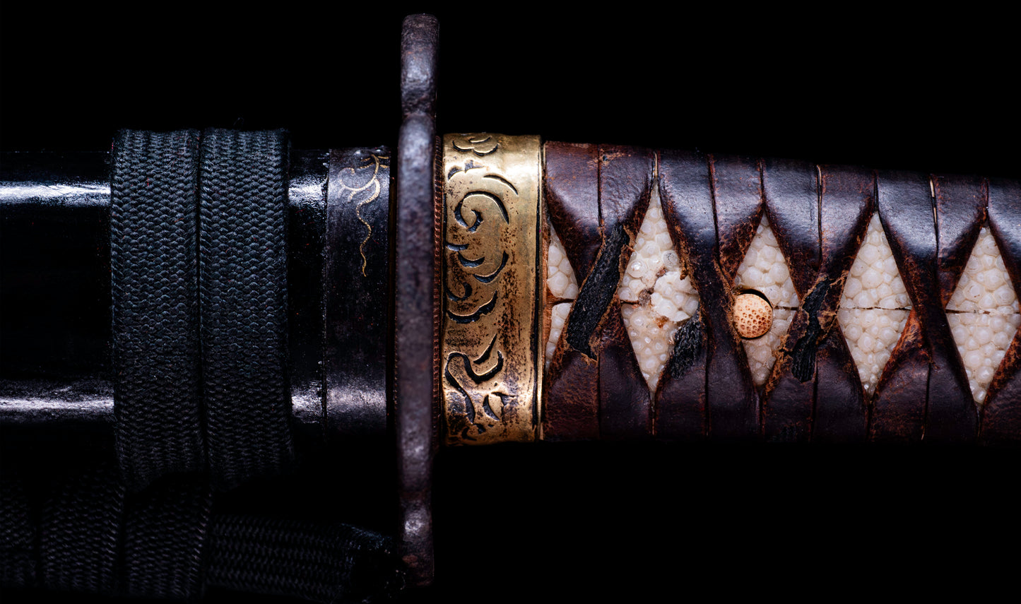 Antique Japanese Katana Sword with Tombo Dragonfly Menuki & Sansui Landscape Tsuba