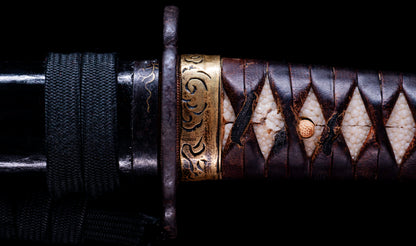 Antique Japanese Katana Sword with Tombo Dragonfly Menuki & Sansui Landscape Tsuba