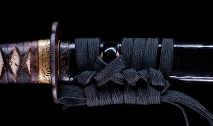 Antique Japanese Katana Sword with Tombo Dragonfly Menuki & Sansui Landscape Tsuba