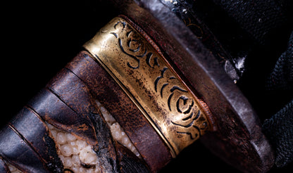 Antique Japanese Katana Sword with Tombo Dragonfly Menuki & Sansui Landscape Tsuba