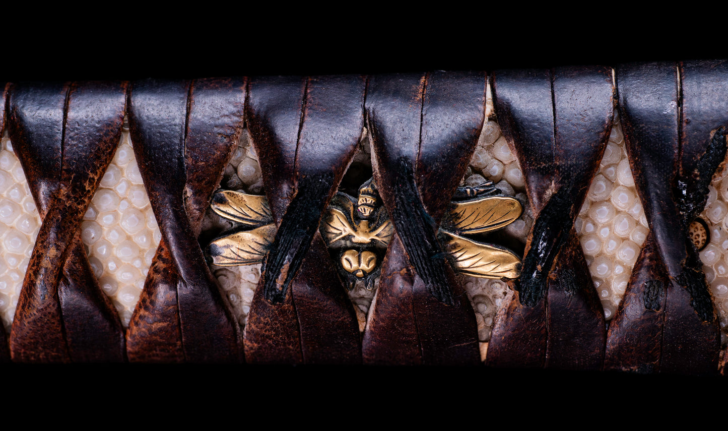 Antique Japanese Katana Sword with Tombo Dragonfly Menuki & Sansui Landscape Tsuba