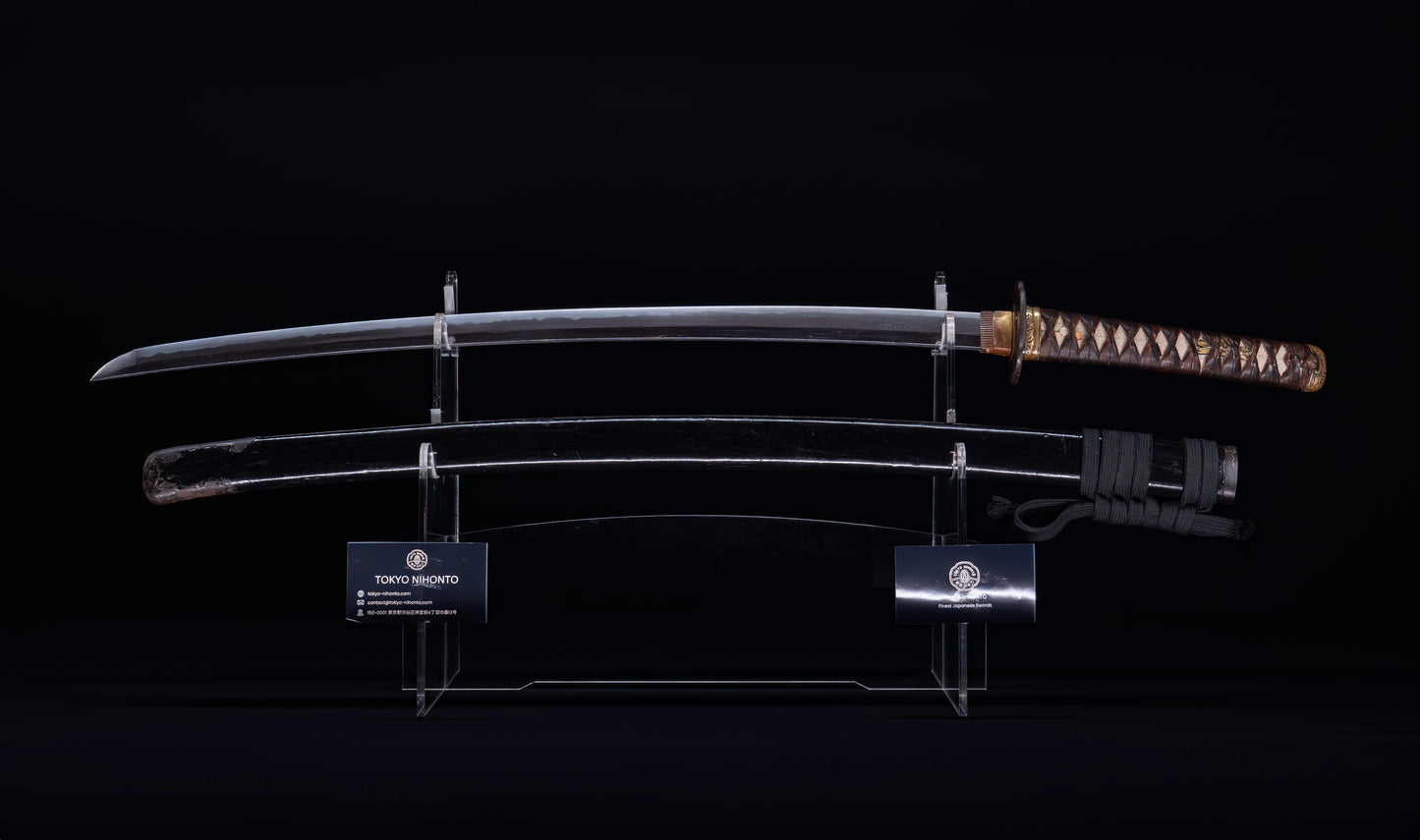 Antique Japanese Katana Sword with Tombo Dragonfly Menuki & Sansui Landscape Tsuba