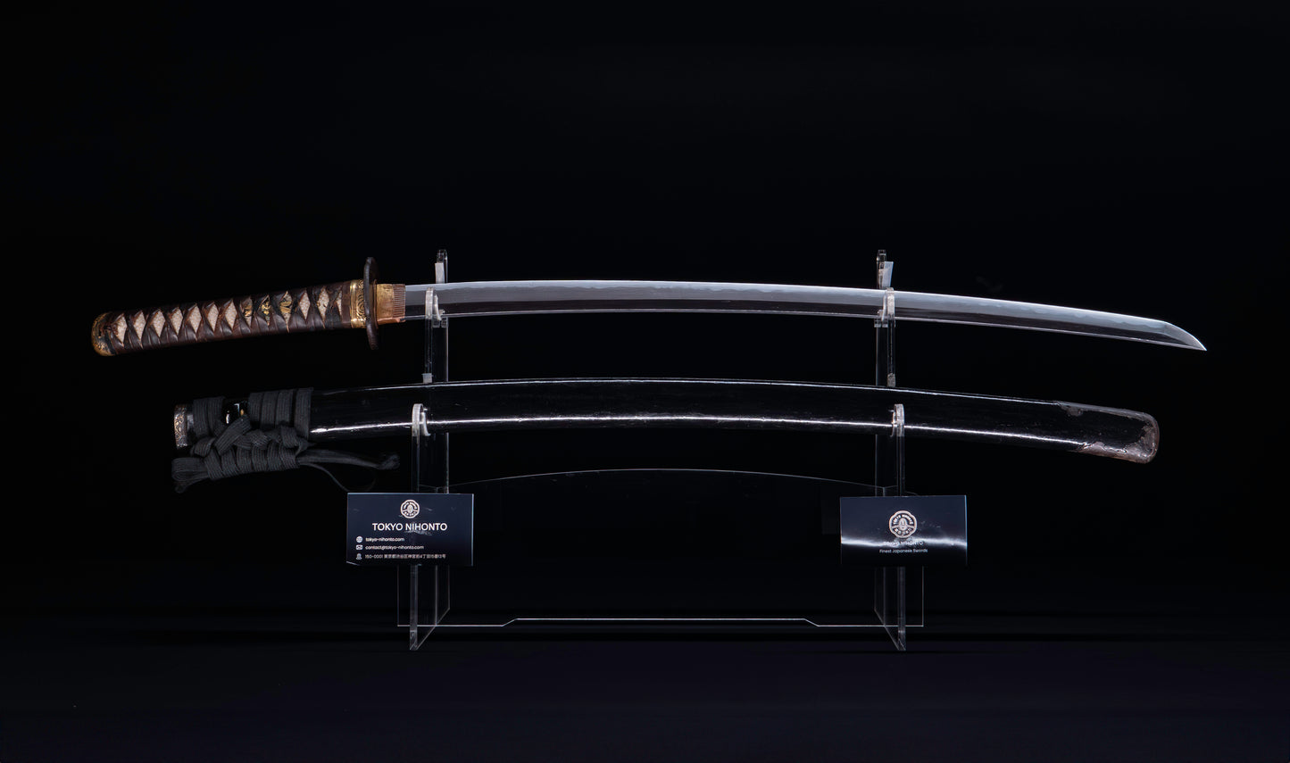 Antique Japanese Katana Sword with Tombo Dragonfly Menuki & Sansui Landscape Tsuba