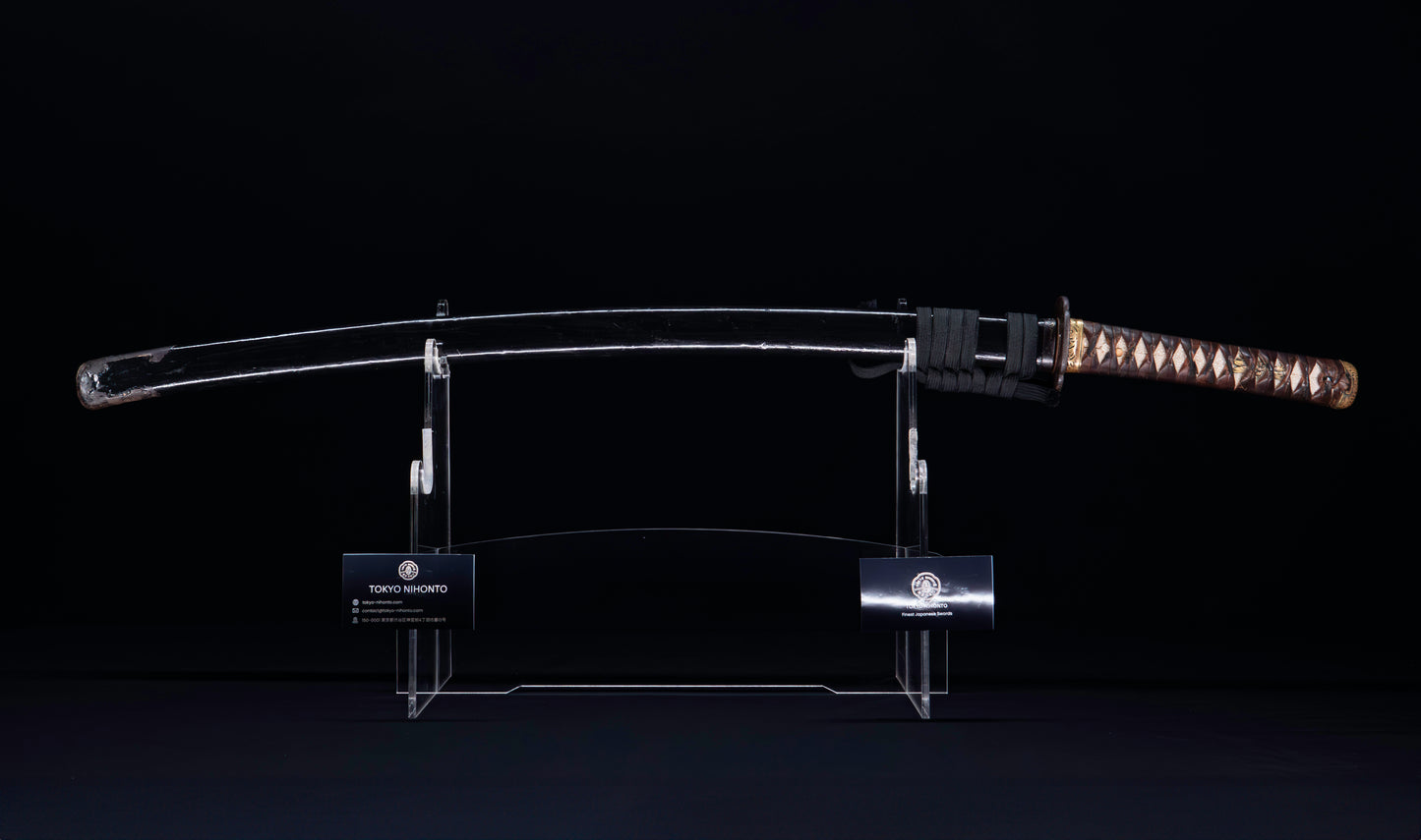 Antique Japanese Katana Sword with Tombo Dragonfly Menuki & Sansui Landscape Tsuba