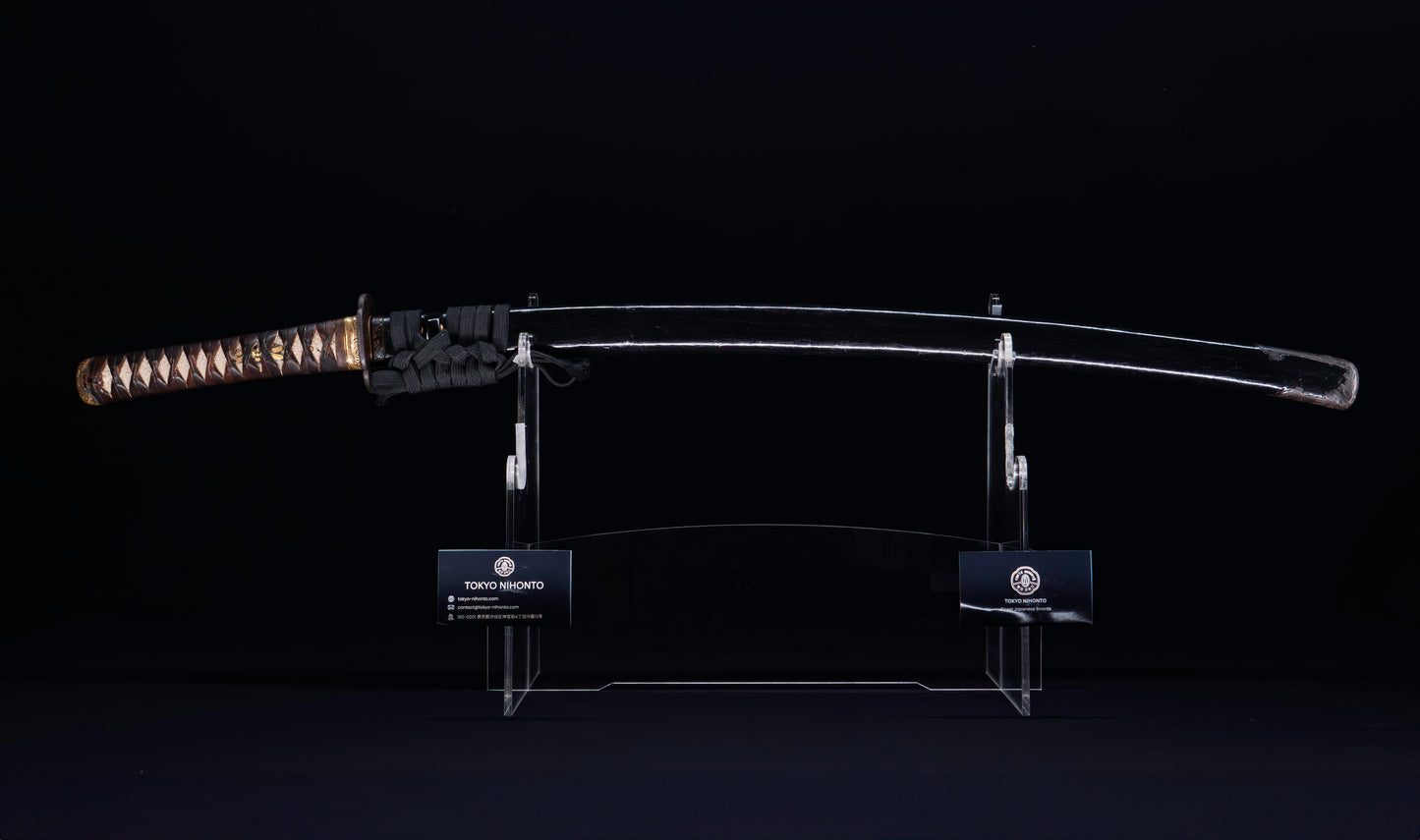 Antique Japanese Katana Sword with Tombo Dragonfly Menuki & Sansui Landscape Tsuba