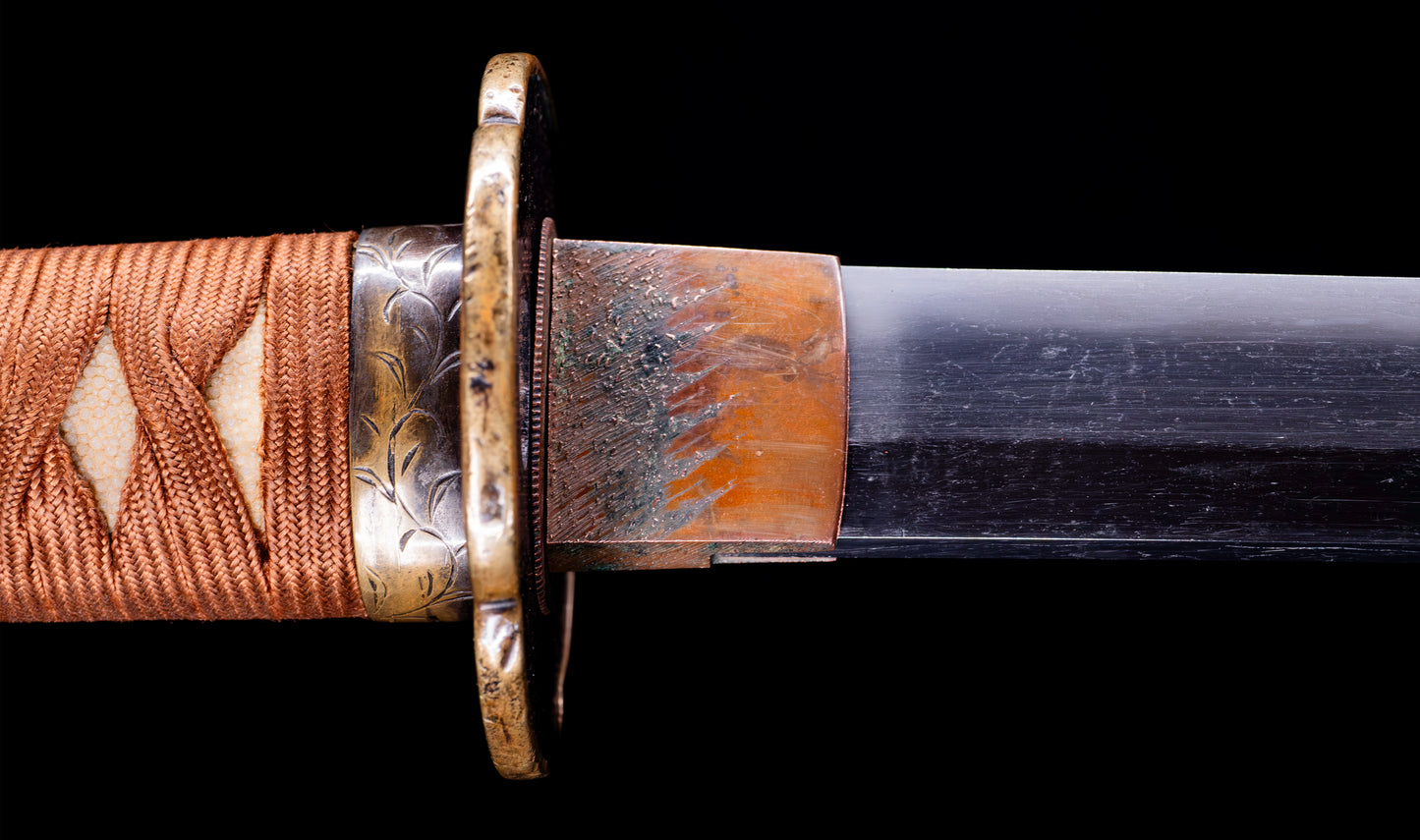 Antique Japanese Katana Sword with Red Saya and Gold Fukurin Momiji Tsuba
